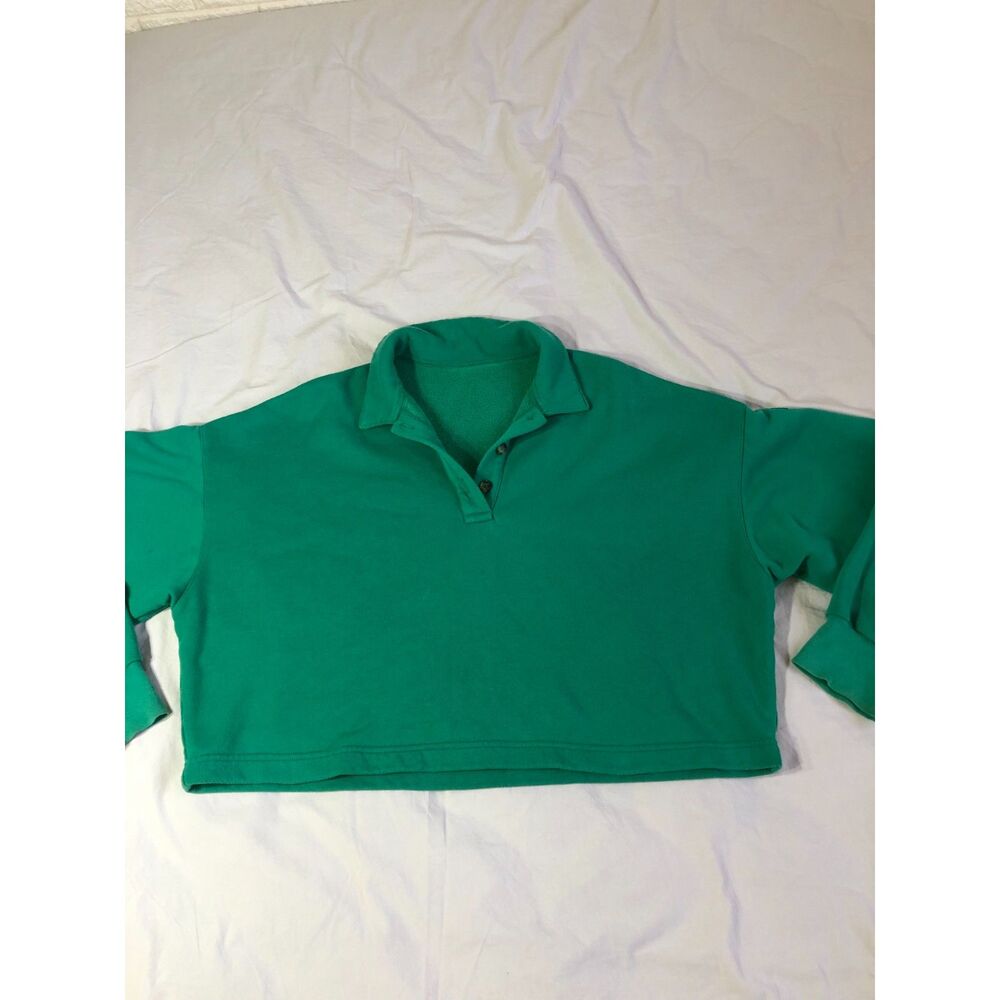 Alo Yoga Emerald Green Polo Henley Cropped Pullover Sweatshirt Luxury oversize M - Picture 11 of 11